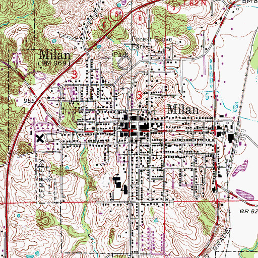 Topographic Map of Milan, MO
