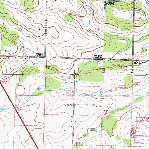 Topographic Map of Mile Branch, MO
