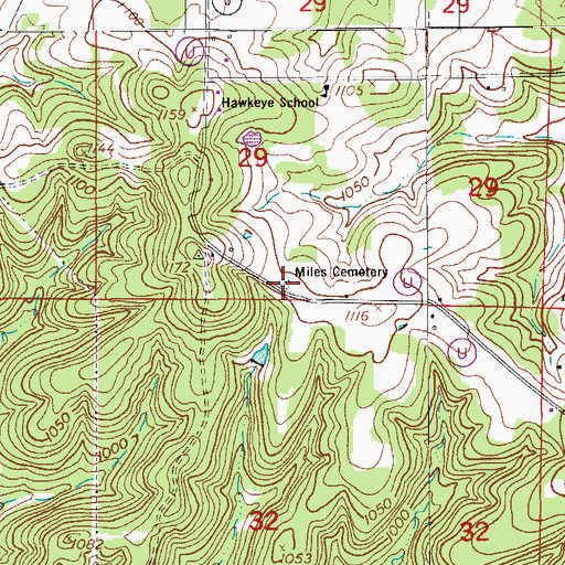 Topographic Map of Miles Cemetery, MO