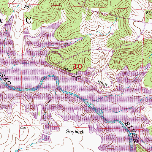 Topographic Map of Mill Bluff, MO