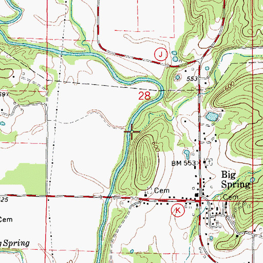 Topographic Map of Mill Creek, MO