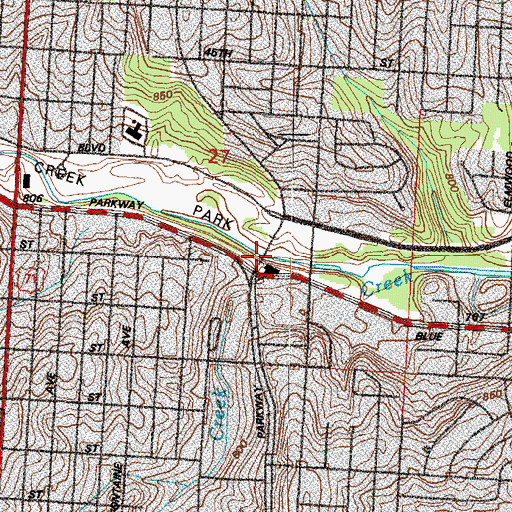 Topographic Map of Mill Creek, MO