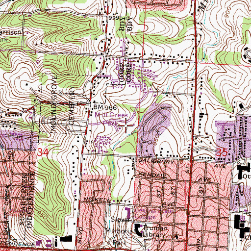 Topographic Map of Mill Creek Park, MO