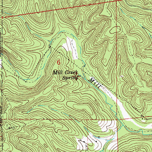 Topographic Map of Mill Creek Spring, MO