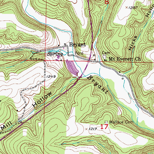 Topographic Map of Mill Hollow, MO