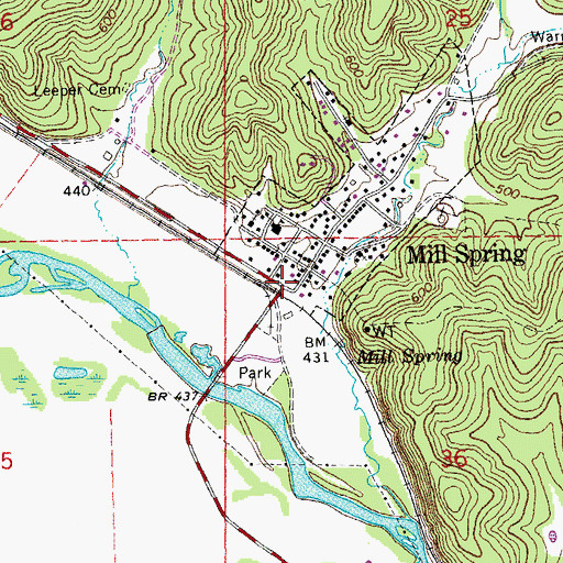 Topographic Map of Mill Spring, MO