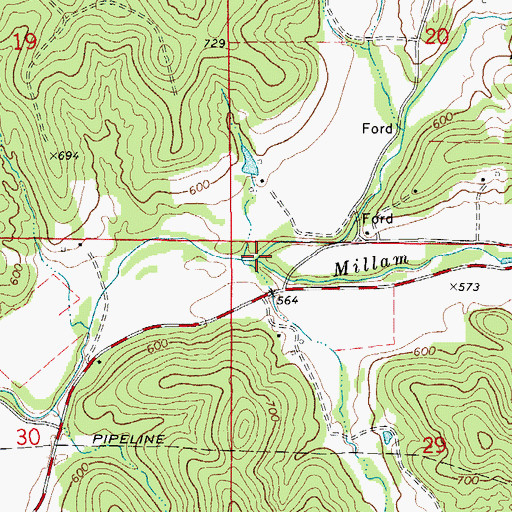 Topographic Map of Millam Creek, MO