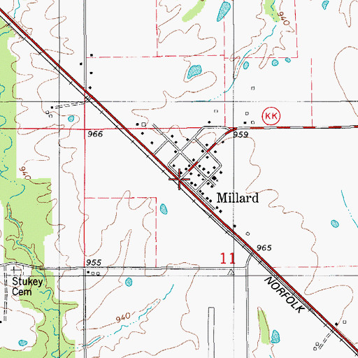 Topographic Map of Millard, MO