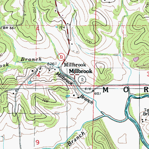 Topographic Map of Millbrook, MO