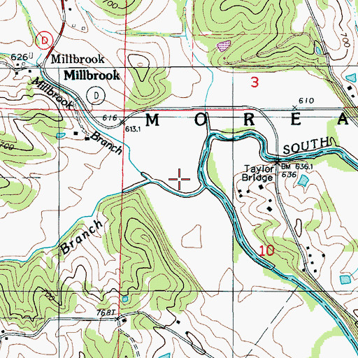 Topographic Map of Millbrook Branch, MO