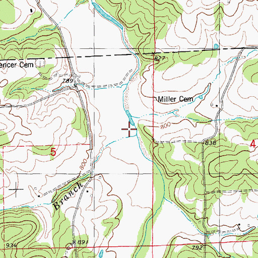 Topographic Map of Miller Branch, MO