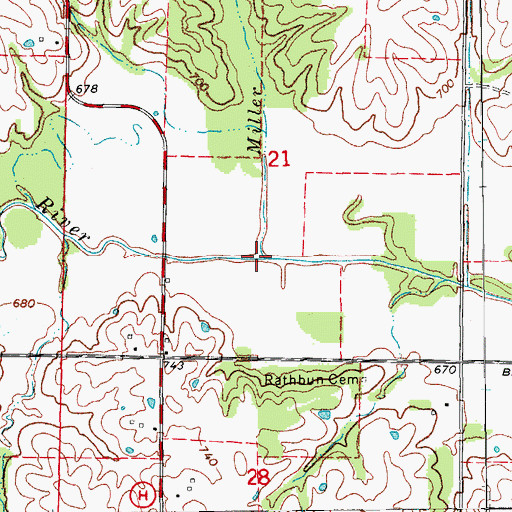 Topographic Map of Miller Branch, MO