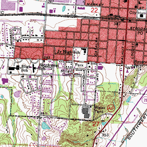 Topographic Map of Miller Cemetery, MO
