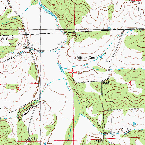 Topographic Map of Miller Cemetery, MO