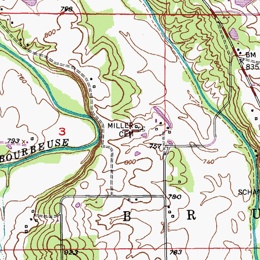Topographic Map of Miller Cemetery, MO