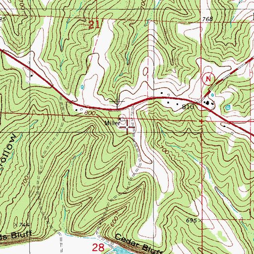 Topographic Map of Miller Grove School, MO