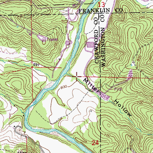 Topographic Map of Miller Hollow, MO