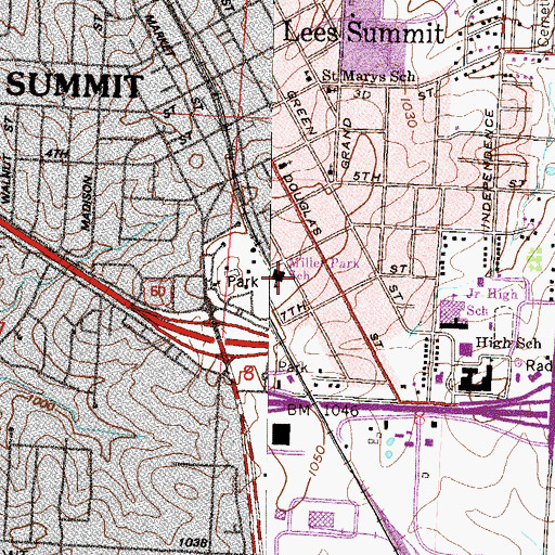 Topographic Map of Miller Park Center, MO