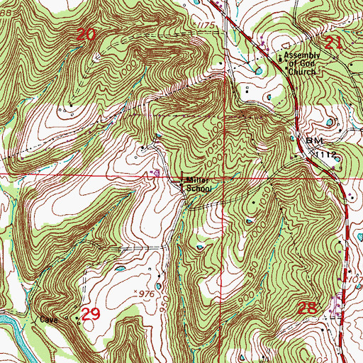 Topographic Map of Miller School, MO
