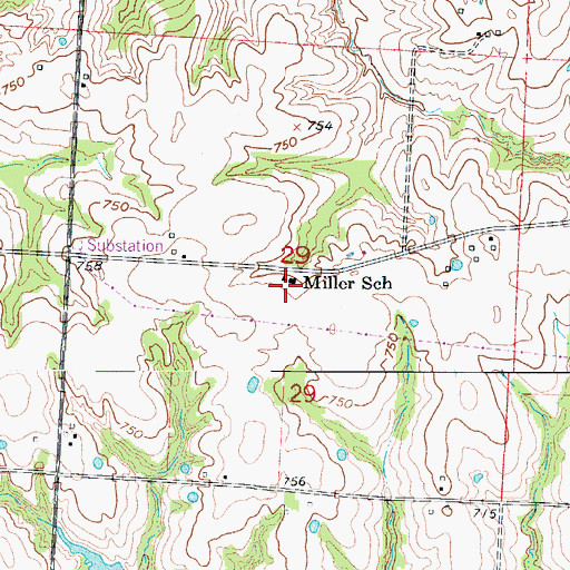 Topographic Map of Miller School (historical), MO