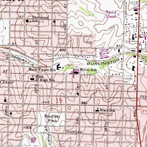 Topographic Map of Miller School, MO