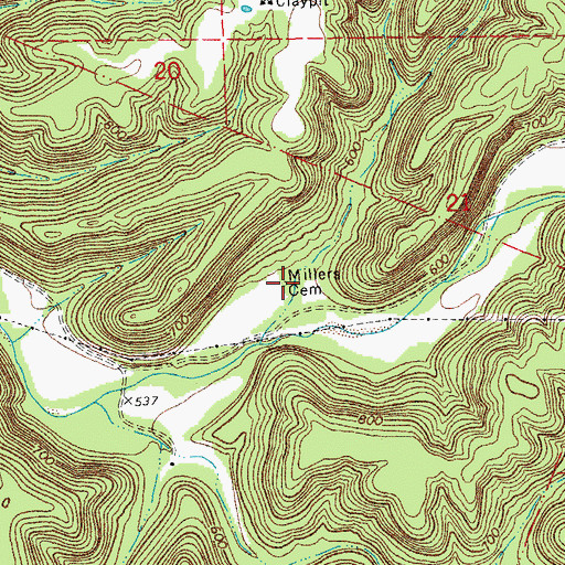 Topographic Map of Millers Cemetery, MO
