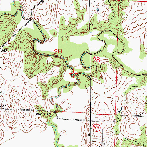 Topographic Map of Milligan Creek, MO