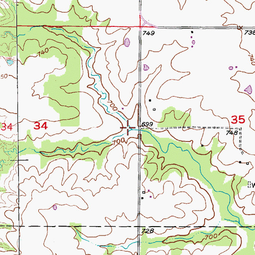 Topographic Map of Million Creek, MO