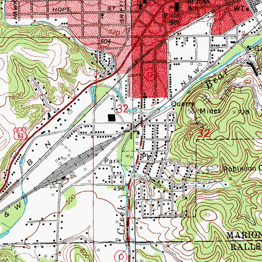 Topographic Map of Mills Creek, MO