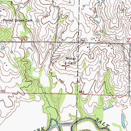 Topographic Map of Milner Cemetery, MO