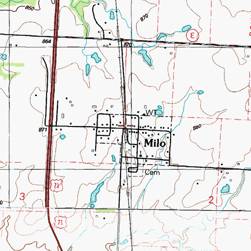 Topographic Map of Milo, MO