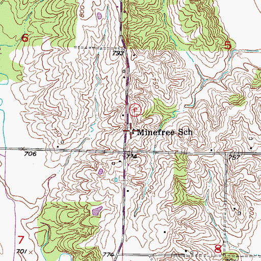 Topographic Map of Minefree School, MO