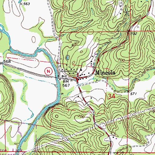 Topographic Map of Mineola, MO