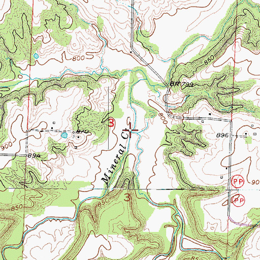 Topographic Map of Mineral Creek, MO
