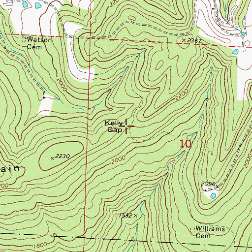 Topographic Map of Kelly Gap, AR