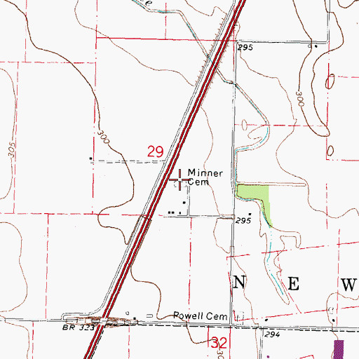 Topographic Map of Minner Cemetery, MO