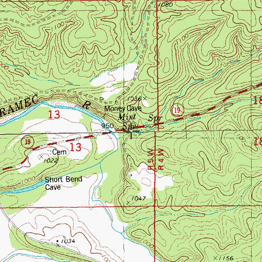 Topographic Map of Mint Spring, MO