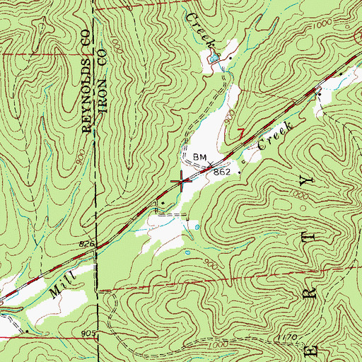 Topographic Map of Mire Lick Creek, MO