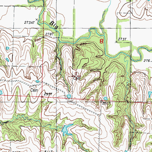 Topographic Map of Mise Cemetery, MO