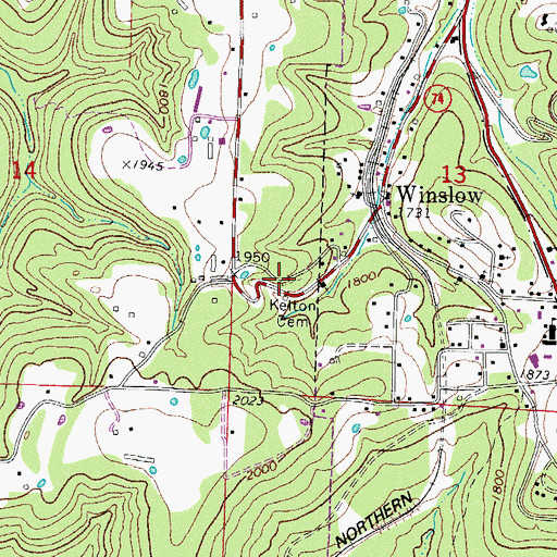 Topographic Map of Kelton Cemetery, AR