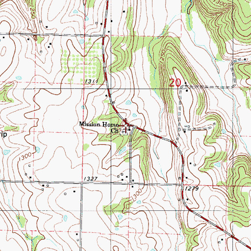 Topographic Map of Mission Home Church, MO