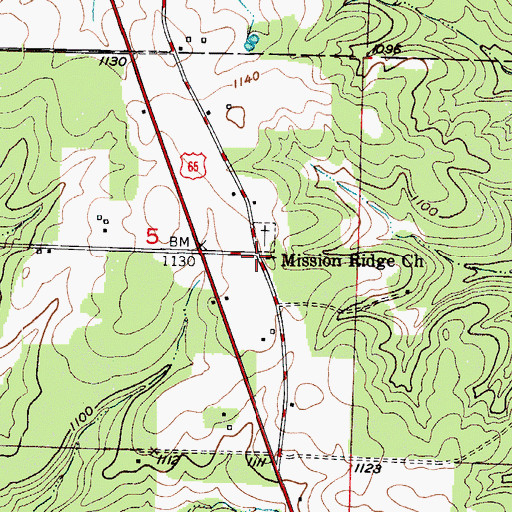 Topographic Map of Mission Ridge Church, MO