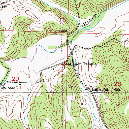 Topographic Map of Mission Temple, MO