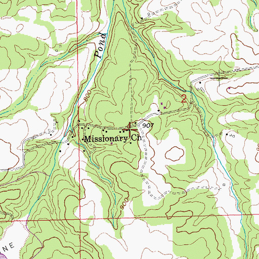 Topographic Map of Pond Creek Baptist Church, MO