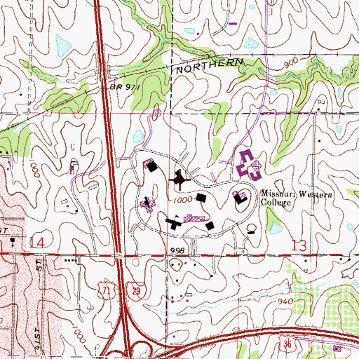Topographic Map of Missouri Western State University Western Campus, MO