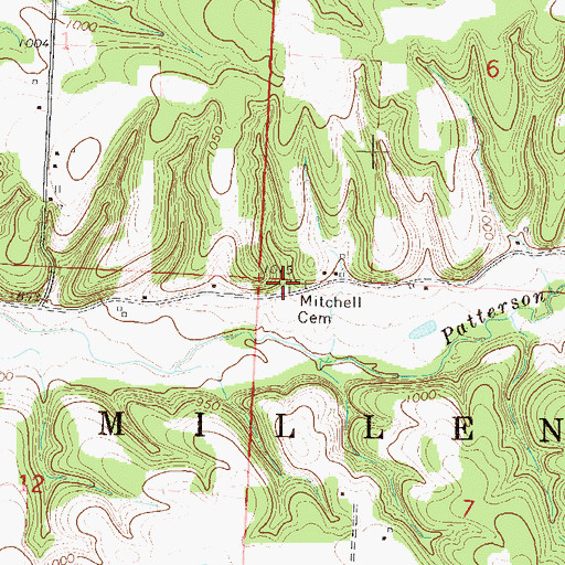Topographic Map of Mitchell Cemetery, MO