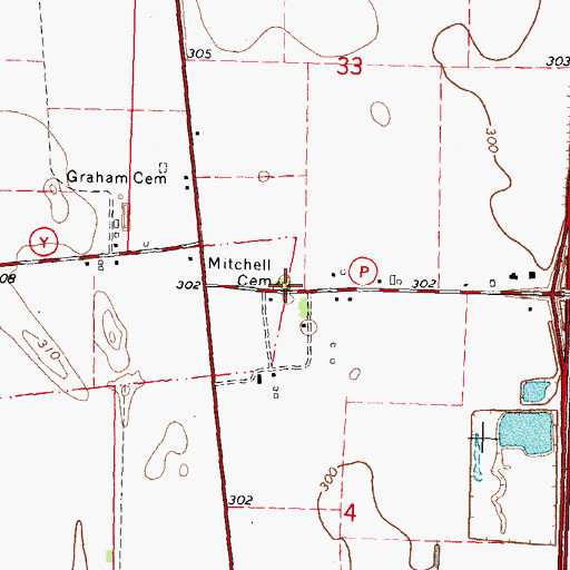 Topographic Map of Mitchell Cemetery, MO
