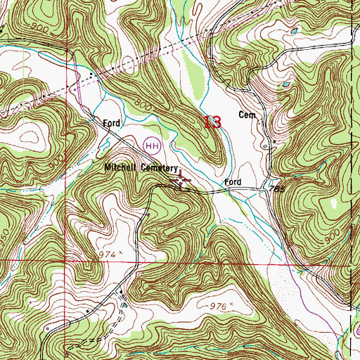 Topographic Map of Mitchell Cemetery, MO