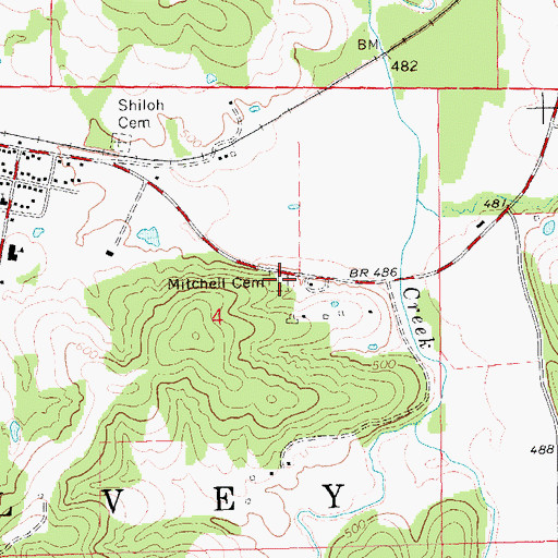 Topographic Map of Mitchell Cemetery, MO