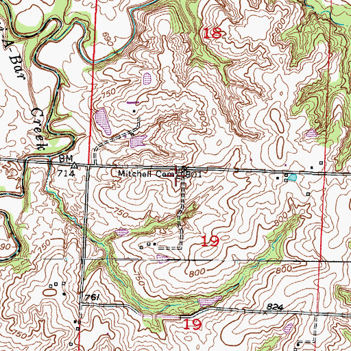 Topographic Map of Mitchell Cemetery, MO